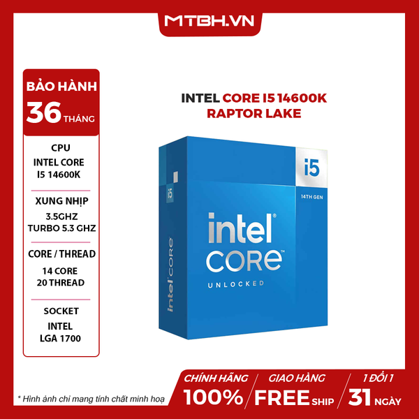 CPU Intel Core I5 14600K (Raptor Lake Refresh, LGA 1700) BOX CHÍNH HÃNG GEN 14