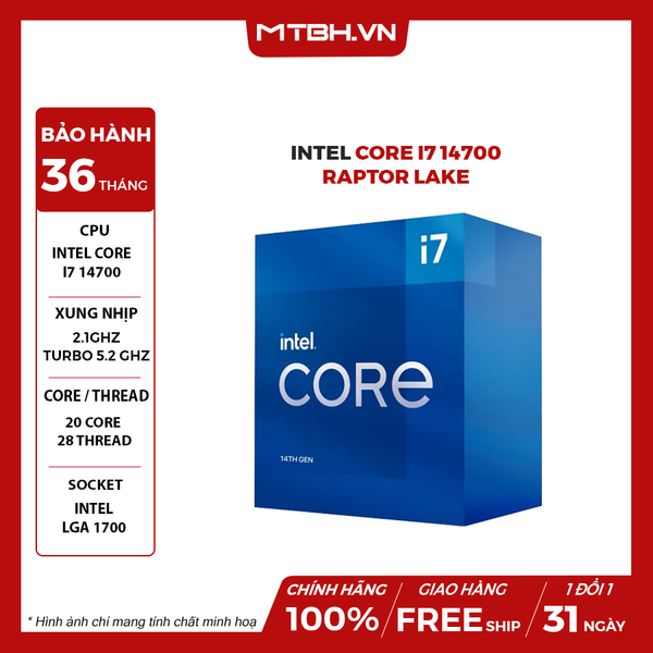 CPU Intel Core I7 14700 (Raptor Lake Refresh, LGA 1700) BOX CHÍNH HÃNG GEN 14