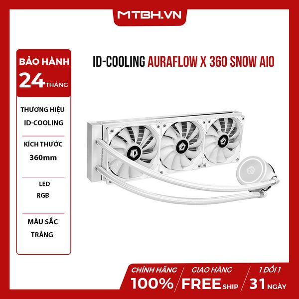 TẢN NHIỆT NƯỚC ID-COOLING AURAFLOW X 360 SNOW ( RGB SYNC, Pump 2100RPM, 360mm Radiator, PWM Fans*2, Intel&AMD )