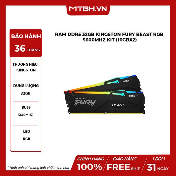 RAM DDR5 32GB Kingston Fury Beast RGB 5600mHZ KIT (16GBX2)