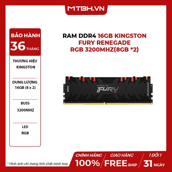 RAM DDR4 16GB Kingston Fury Renegade RGB 3200Mhz(8GB *2)