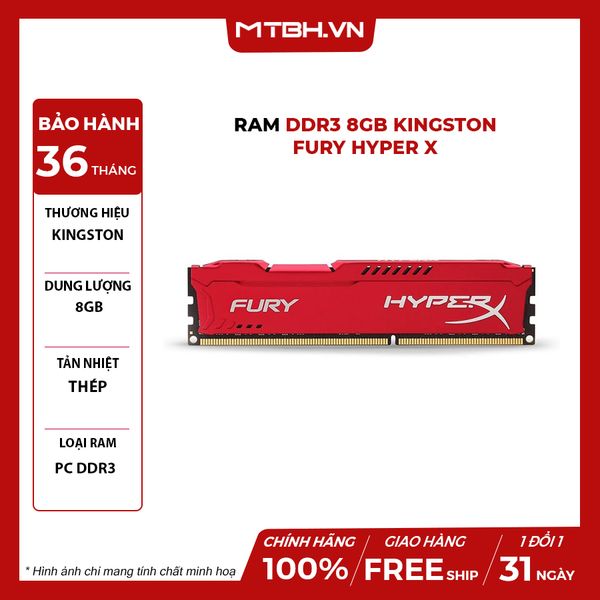 RAM DDR3 8GB KINGSTON FURY HYPER X BUSS 1600 BH 3 NĂM