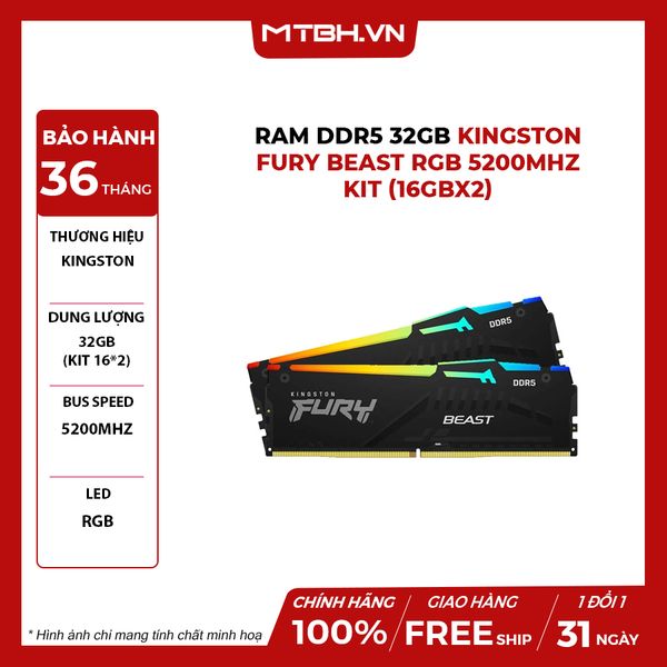 RAM DDR5 32GB Kingston Fury Beast RGB 5200mHZ KIT (16GBX2)