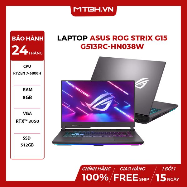 LAPTOP ASUS ROG STRIX G15 G513RC-HN038W RYZEN 7-6800H | 8GB RAM | 512GB SSD RTX 3050 4GB | 15.6