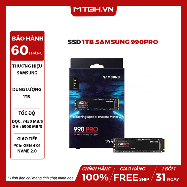 SSD Samsung 1TB 990 Pro PCIe Gen 4.0 x4 NVMe V-NAND M.2 2280