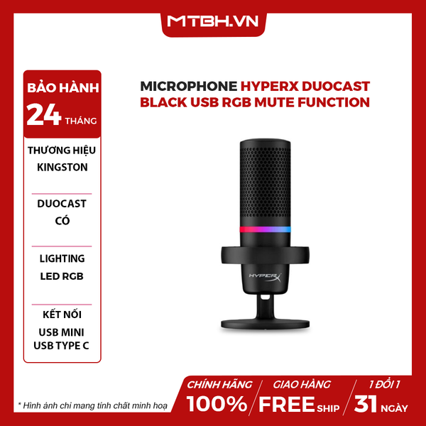 Microphone HyperX DuoCast Black USB RGB Mute Function