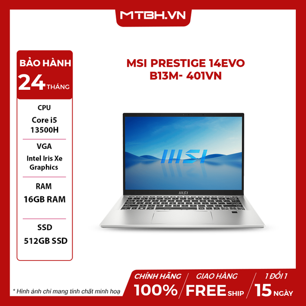 LAPTOP MSI PRESTIGE 14EVO B13M- 401VN Core i5-13500H | Intel Iris Xe Graphics | 16GB RAM | 512GB SSD | 14