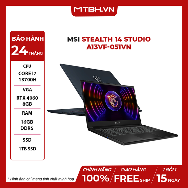 LAPTOP MSI STEALTH 14 STUDIO A13VF-051VN CORE i7-13700H | RTX 4060 8GB | 16GB RAM | 1TB SSD | 14