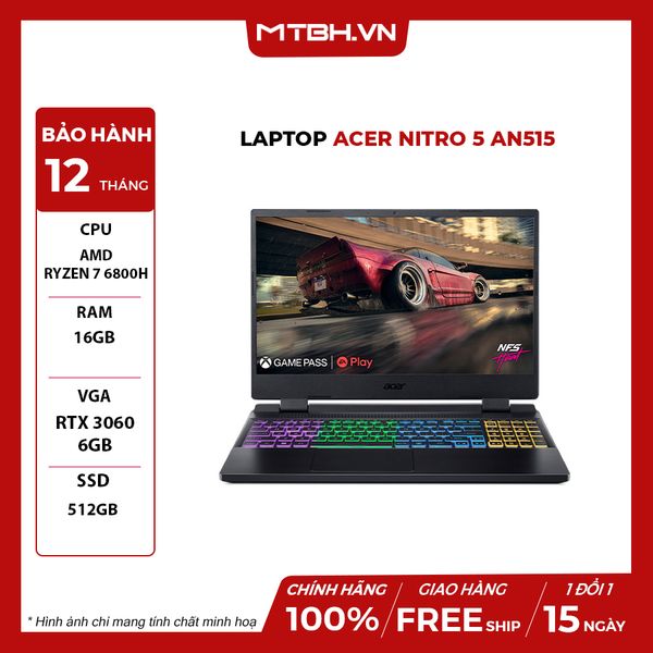 LAPTOP ACER NITRO 5 AN515-46-R6QR RYZEN 7-6800H | RTX 3060 6GB | 16GB RAM | 512GB SSD | 15.6' FHD 165Hz | Win 11