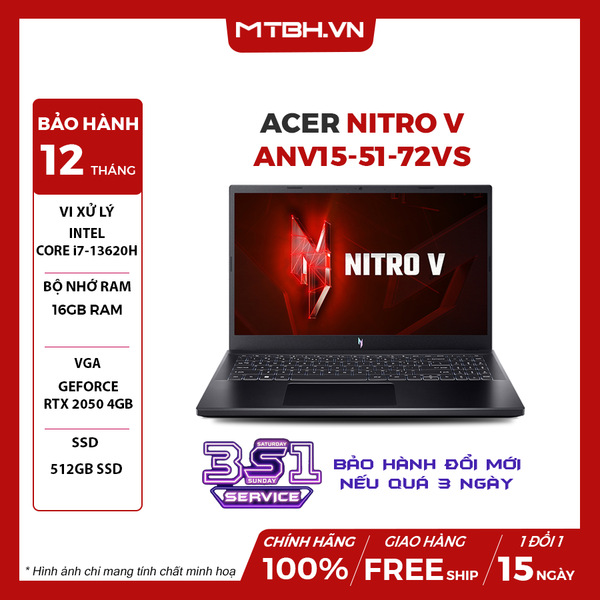 LAPTOP GAMING ACER NITRO V ANV15-51-72VS CORE i7-13620H | RTX 2050 4GB | 16GB RAM | 512GB SSD | 15.6' FHD 144Hz | Win 11