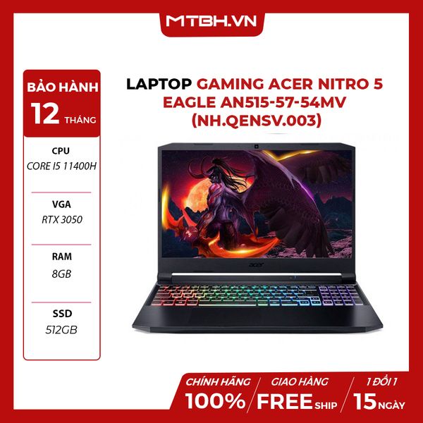 LAPTOP GAMING ACER NITRO 5 EAGLE AN515-57-54MV (NH.QENSV.003) CORE I5 11400H | RTX 3050 | 8GB RAM | 512GB SSD | 15.6