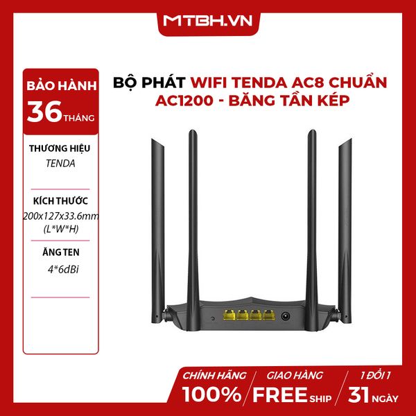 BỘ PHÁT WIFI TENDA AC8 CHUẨN AC1200 - BĂNG TẦN KÉP