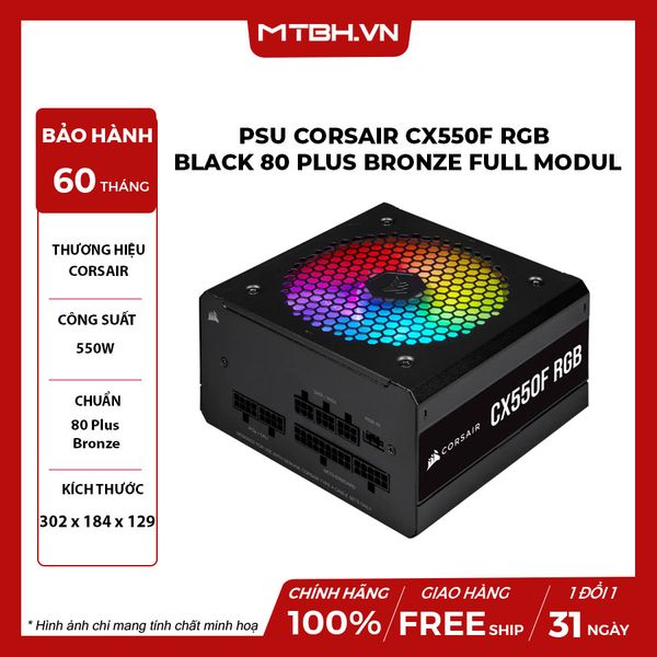 NGUỒN Corsair 550W CX550 RGB Black 80 Plus Bronze Full Modul