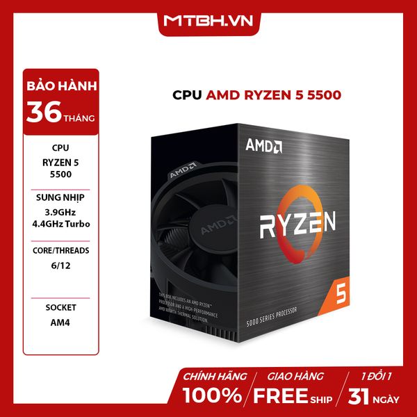 CPU AMD Ryzen 5 5500 ( Up to 4.2GHz, 6 Cores 12 Threads) Box Chính Hãng