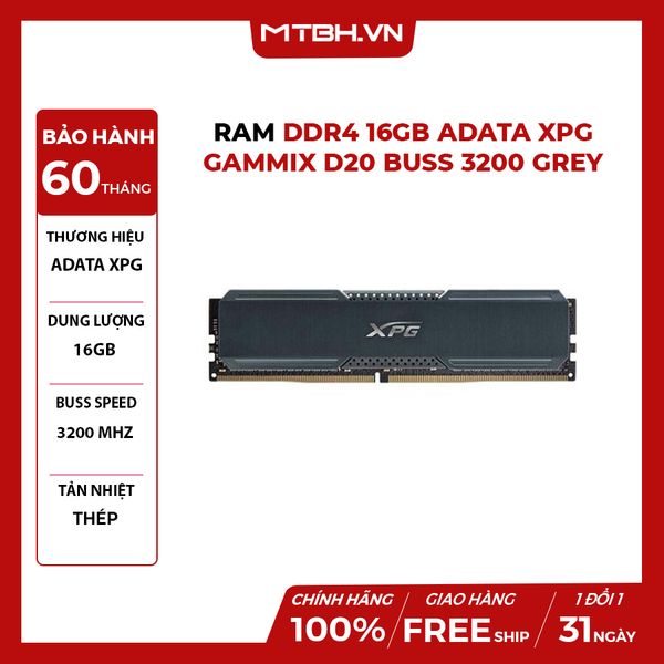 RAM DDR4 16GB ADATA XPG D20 BUSS 3200 GREY