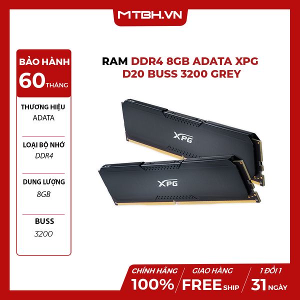 RAM DDR4 8GB ADATA XPG D20 BUSS 3200 GREY