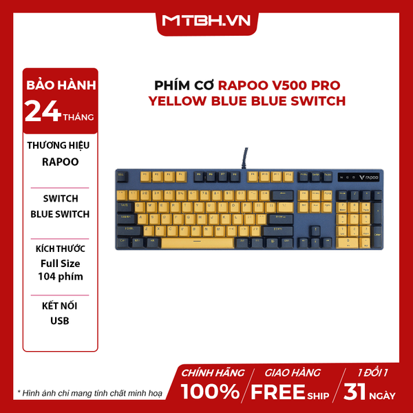 Bàn Phím Cơ Rapoo V500 Pro Yellow Blue Blue Switch