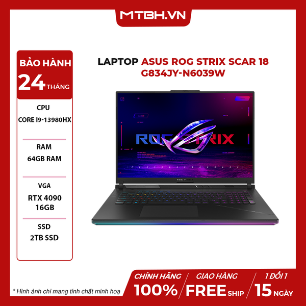 LAPTOP ASUS ROG STRIX SCAR 18 G834JY-N6039W CORE I9-13980HX | RTX 4090 16GB | 64GB RAM | 2TB SSD | 18' WQXGA 240Hz | Win 11 - PRE ORDER