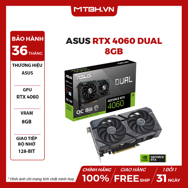 VGA ASUS RTX 4060 DUAL OC 8GB GDDR6 ( DUAL-RTX4060-O8G )