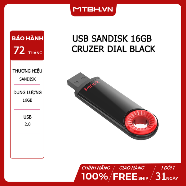 USB SANDISK 16GB CRUZER DIAL SDCZ57 BLACK NEW BH 24TH