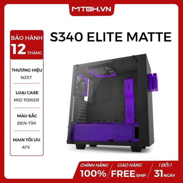 CASE NZXT S340 ELITE MATTE MID TOWER BLACK/PURPLE (LIMITED EDITION) NEW