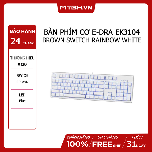 BÀN PHÍM CƠ E-DRA EK3104 BROWN SWITCH RAINBOW WHITE