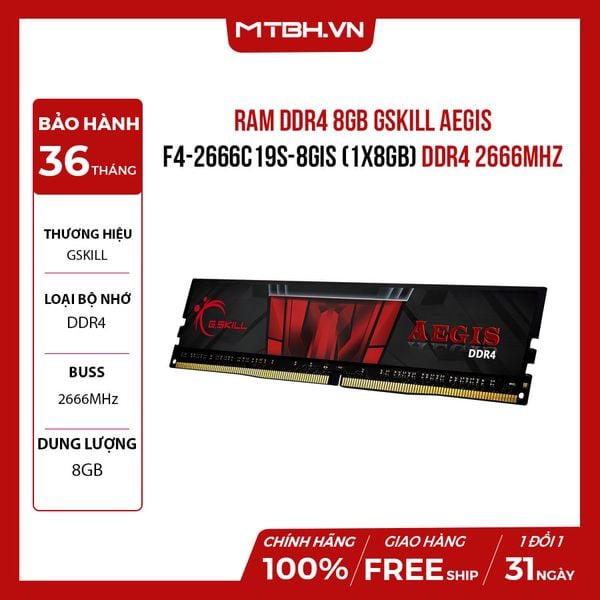 RAM DDR4 8GB Gskill Aegis F4-2666C19S-8GIS (1x8GB) DDR4 2666MHz