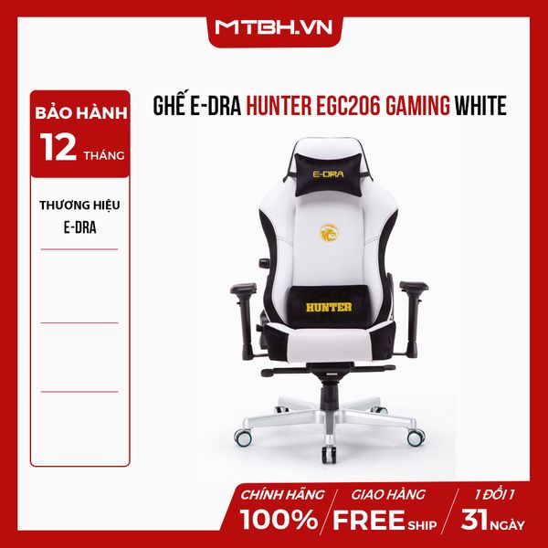 GHẾ E-DRA HUNTER EGC206 GAMING WHITE CHÂN HỢP KIM