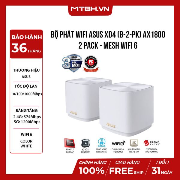 BỘ PHÁT WIFI ASUS XD4 (B-2-PK) AX1800 - 2 PACK - MESH WIFI 6