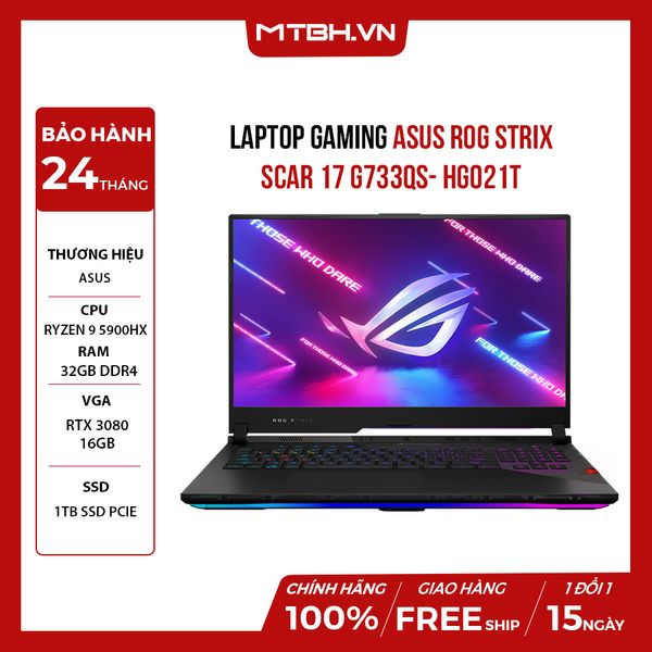 LAPTOP GAMING ASUS ROG STRIX SCAR 17 G733QS- HG021T RYZEN 9 5900HX | GEFORCE RTX 3080 16GB | 32GB RAM | 1TB SSD | 17.3' FHD 300Hz | Win 10 FPT