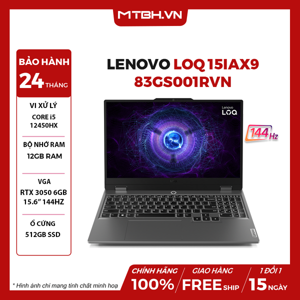 LAPTOP GAMING LENOVO LOQ 15IAX9 83GS001RVN CORE i5-12450HX | RTX 3050 6GB | 12GB RAM | 512GB SSD | 15.6' FHD 144Hz | Win 11