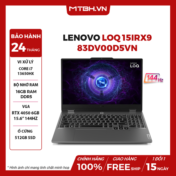 LAPTOP GAMING LENOVO LOQ 15IRX9 83DV00D5VN CORE i7-13650HX | RTX 4050 6GB | 16GB RAM | 512GB SSD | 15.6' FHD 144Hz 100% sRGB | Win 11