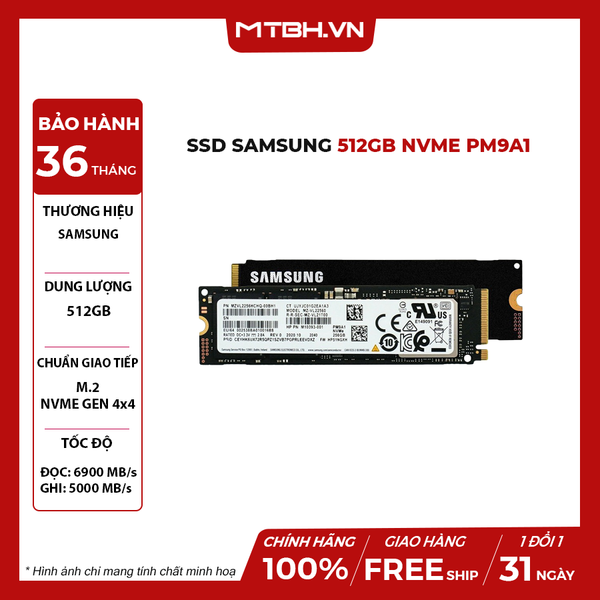 SSD Samsung 512GB NVMe PM9A1 M.2 PCIe Gen4 x4 NOBOX BH 3 NĂM