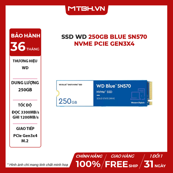SSD WD 250GB Blue SN570 NVMe PCIe Gen3x4