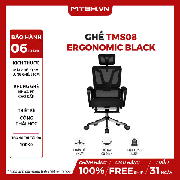 Ghế TMS08 Ergonomic Công Thái Học Black