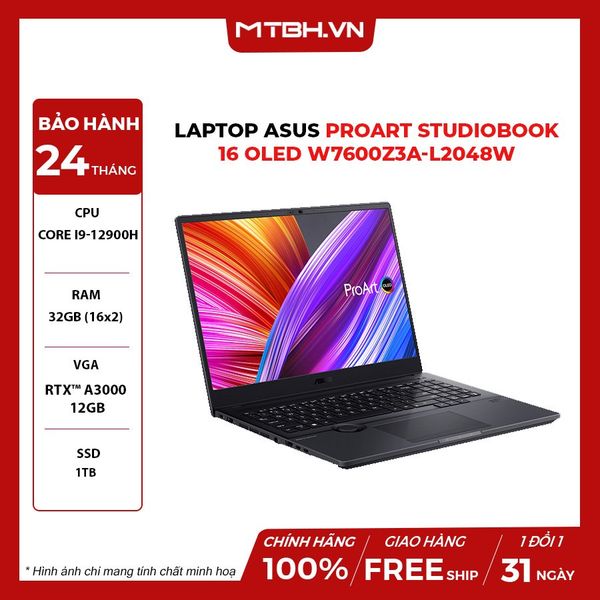 LAPTOP ASUS PROART STUDIOBOOK 16 OLED W7600Z3A-L2048W CORE i9-12900H | 32GB RAM | 1TB SSD | RTX A3000 12GB | 16' 4K OLED 100% DCI-P3 | Win 11