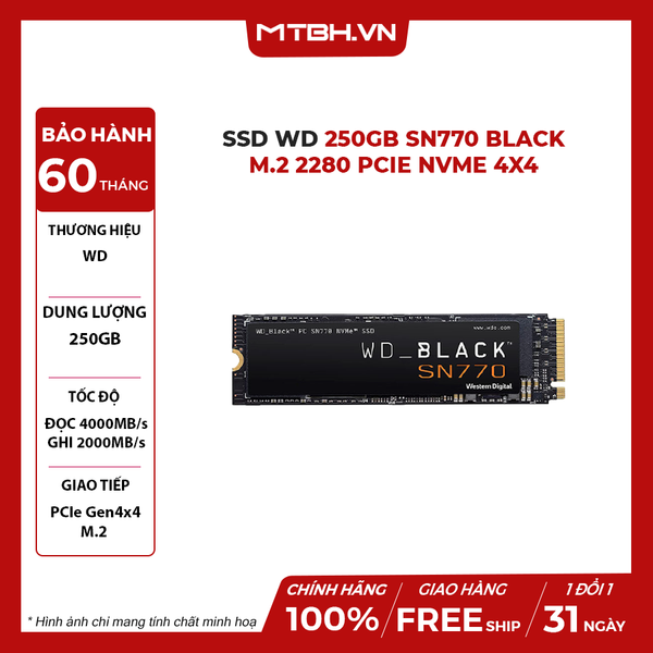SSD WD 250GB SN770 Black M.2 2280 PCIe NVMe 4x4