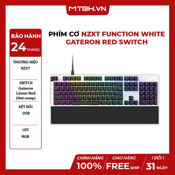 Bàn Phím Cơ NZXT Function White Gateron Red Switch