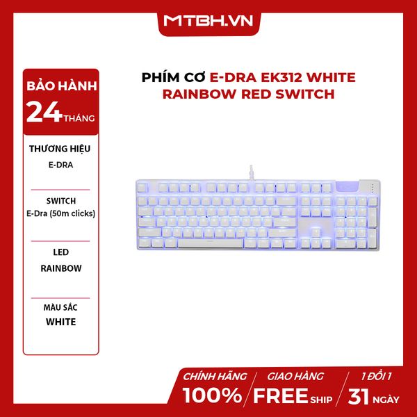 Bàn Phím Cơ E-DRA EK312 White Red Switch