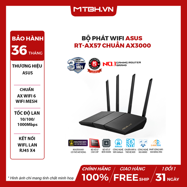 BỘ PHÁT WIFI ASUS RT-AX57 CHUẨN AX3000 - WIFI 6 | AI MESH | MU-MIMO | WPA3