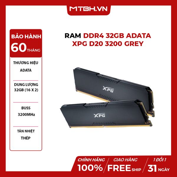 RAM DDR4 32GB ADATA XPG D20 3200 GREY