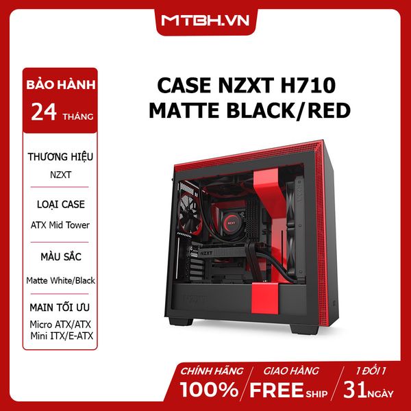 CASE NZXT H710 MATTE BLACK/RED