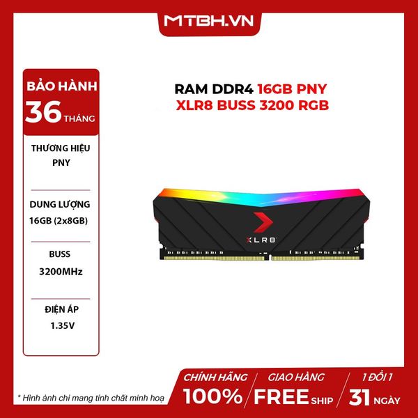 RAM DDR4 16GB PNY XLR8 BUSS 3200 RGB