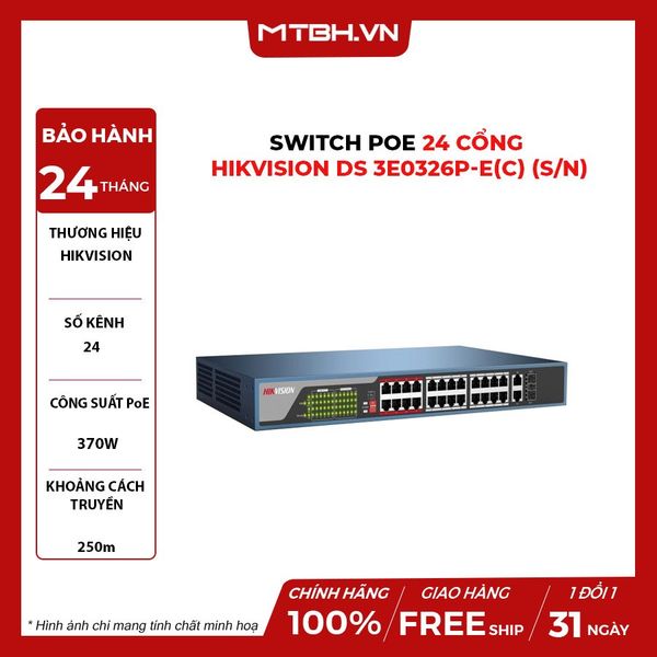 Switch PoE 24 Cổng HIKVISION DS 3E0326P-E(C) (S/N)