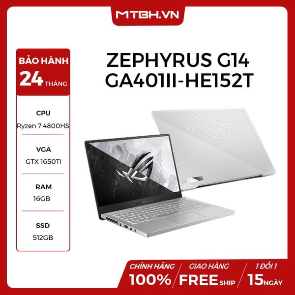 LAPTOP ASUS ROG ZEPHYRUS G14 GA401II-HE152T RYZEN 7-4800HS | GTX 1650TI | 16GB RAM | 512GB SSD | 14″ 120HZ IPS | MOONLIGHT WHITE | WIN 10