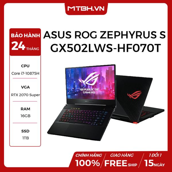 LAPTOP GAMING ASUS ROG ZEPHYRUS S GX502LWS-HF070T GEFORCE RTX 2070S 8GB INTEL CORE I7 10875H 16GB 1TB 15.6″ FHD IPS 300HZ G-SYNC PERKEY RGB WIN 10 DGW