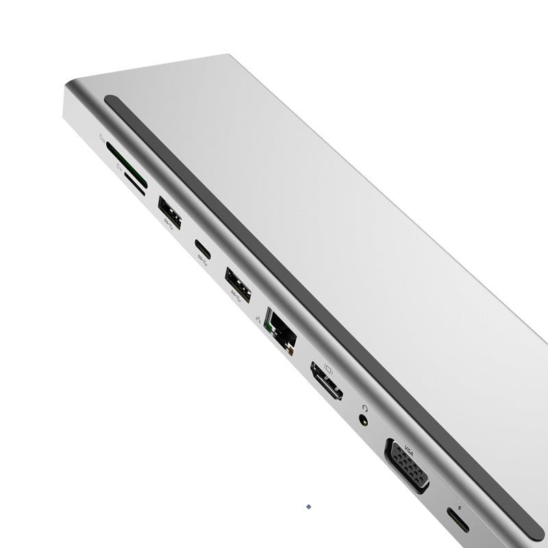 Cáp chuyển UsbType-c (thunderbolt 3) ra 11 cổng HDMI/ VGA/ Ethernet/ TF/ SD/ USB 3.0/ sạc PD 87w - kiêm đế tản nhiệt - UTH111160