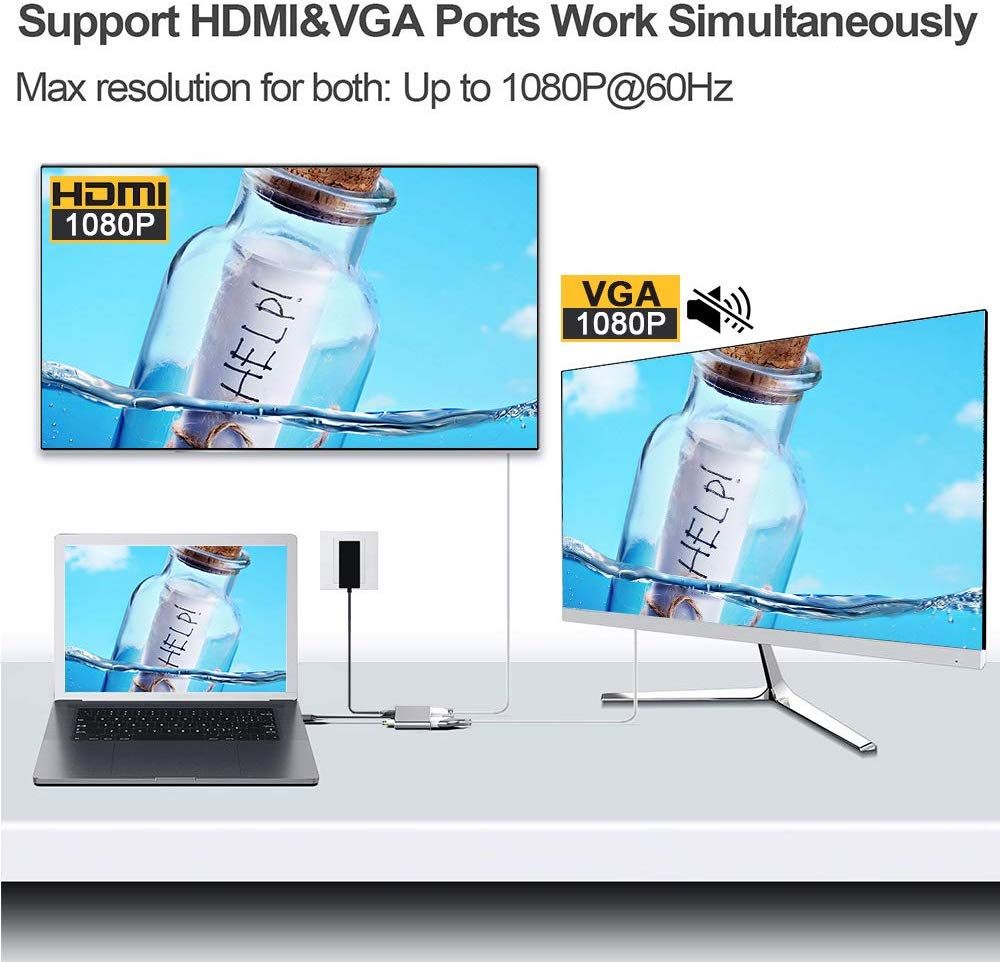 Cáp chuyển tín hiệu USB Type-c (Thunderbolt 3) ra 4 cổng HDMI/ VGA/ USB và cổng sạc - UHV41160