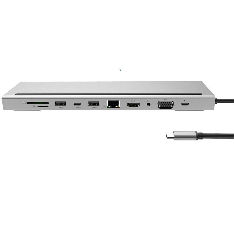 Cáp chuyển UsbType-c (thunderbolt 3) ra 11 cổng HDMI/ VGA/ Ethernet/ TF/ SD/ USB 3.0/ sạc PD 87w - kiêm đế tản nhiệt - UTH111160
