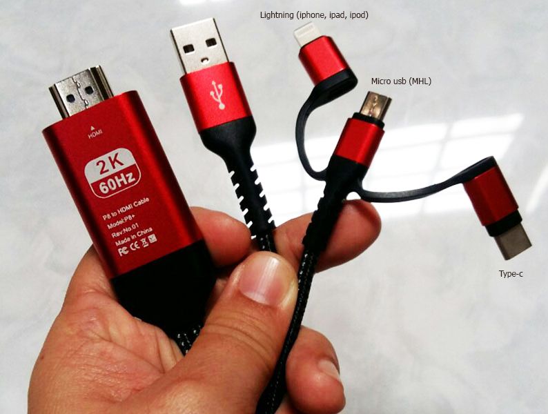 Cáp chuyển đa năng 3in1 cho smartphone/ ios lên tivi qua cổng HDMI - P8 Plus